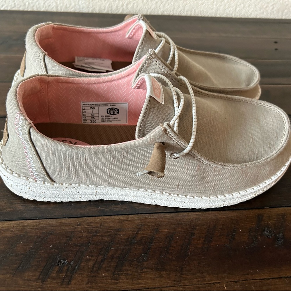Tan and Pink Flats with Suede Finish